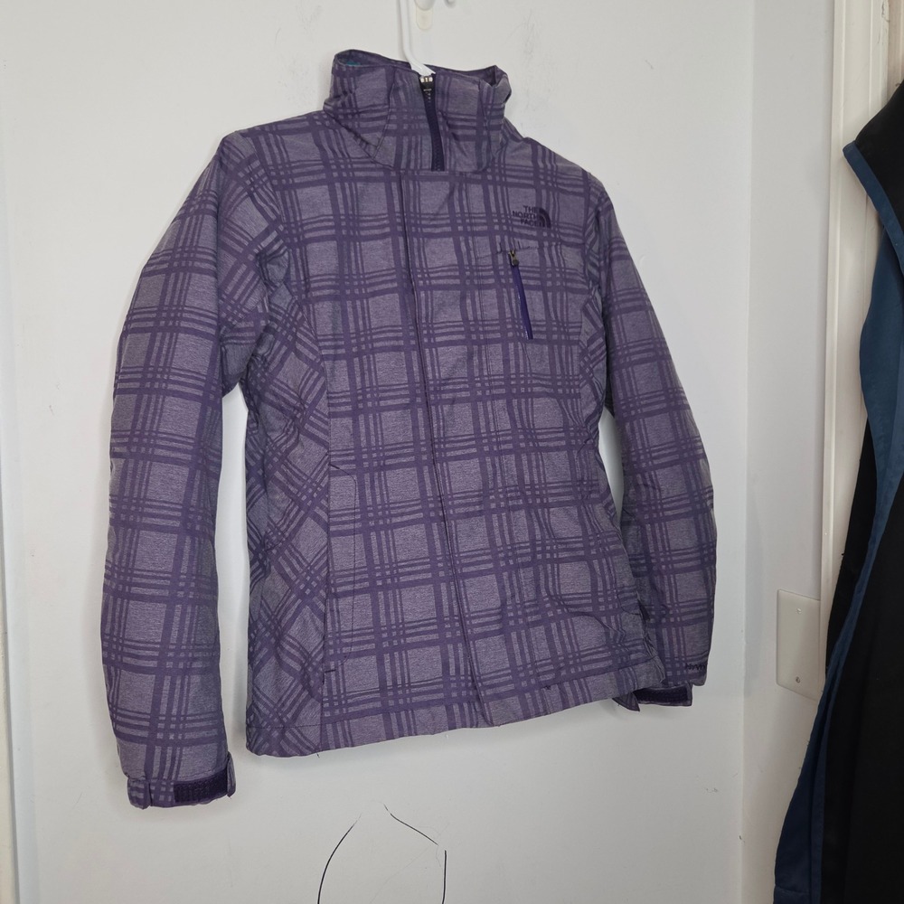 The North Face Womens XS 3-in-1 Triclimate Jacket Purple Plaid HyVent Ski Teal
